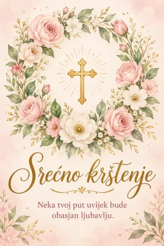 Čestitka · Srećno krštenje - Ružičaste ruže