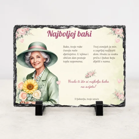Najboljoj baki · Cvjetni zagrljaj · Foto kamen – vodoravno