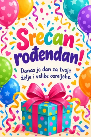 Čestitka · Srećan rođendan - Baloni i konfete