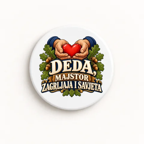 Deda, majstor zagrljaja i savjeta - Keramički magnet — okrugli