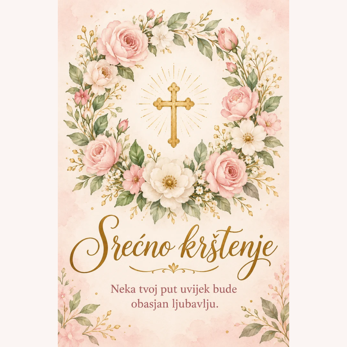 Čestitka · Srećno krštenje - Ružičaste ruže – prikaz proizvoda