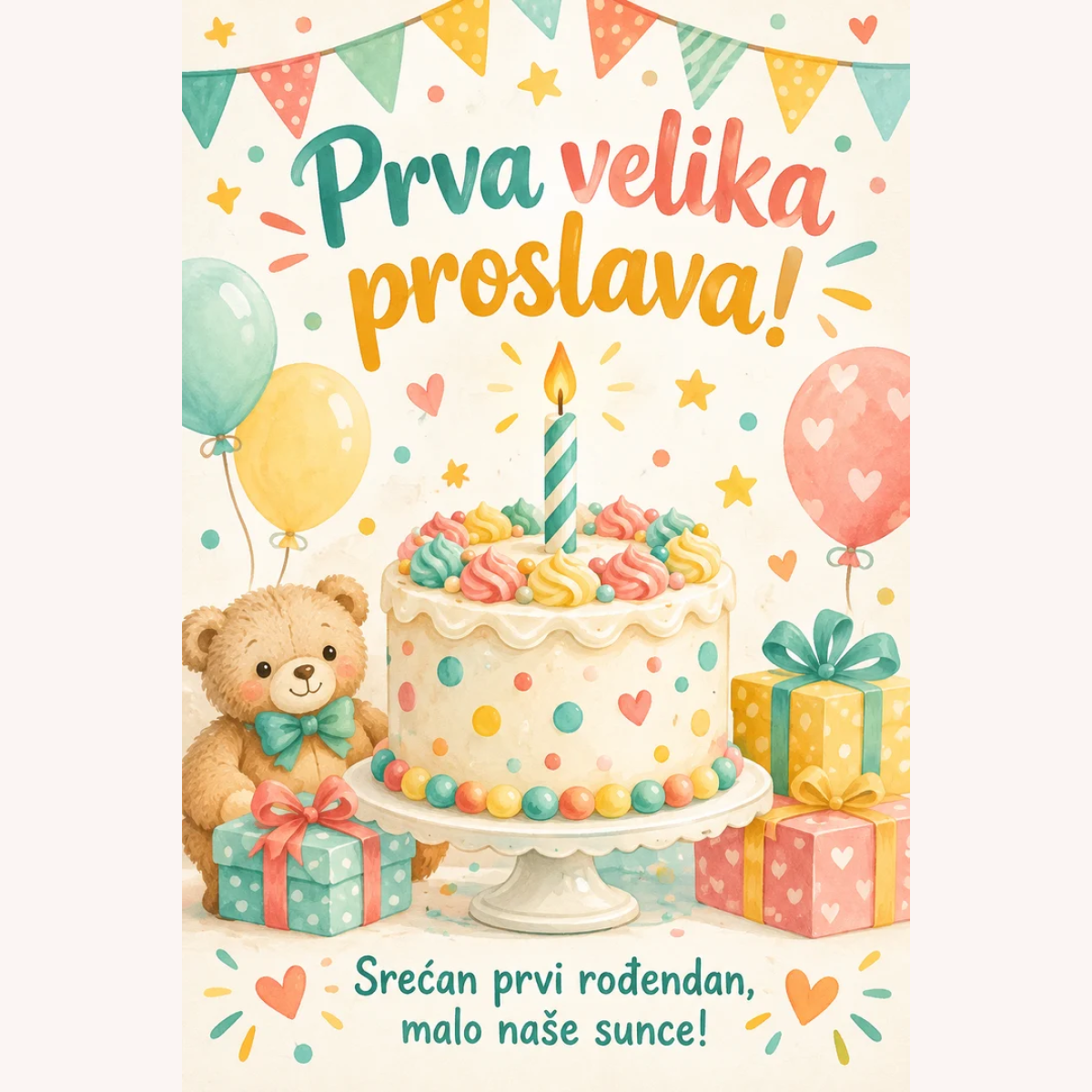 Čestitka · Prva velika proslava - Šarena torta – prikaz proizvoda