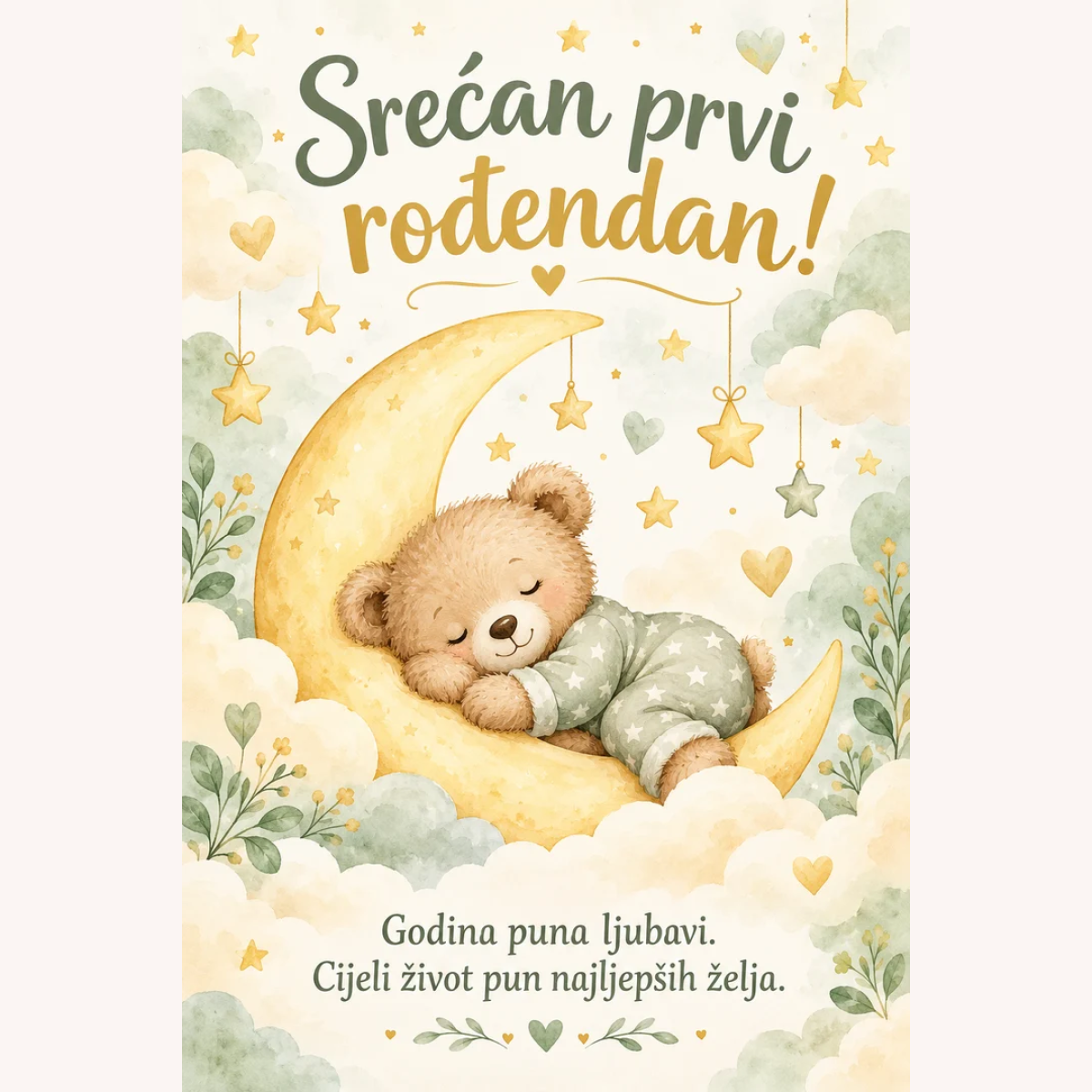 Čestitka · Srećan prvi rođendan - Medvjedić – prikaz izdelka