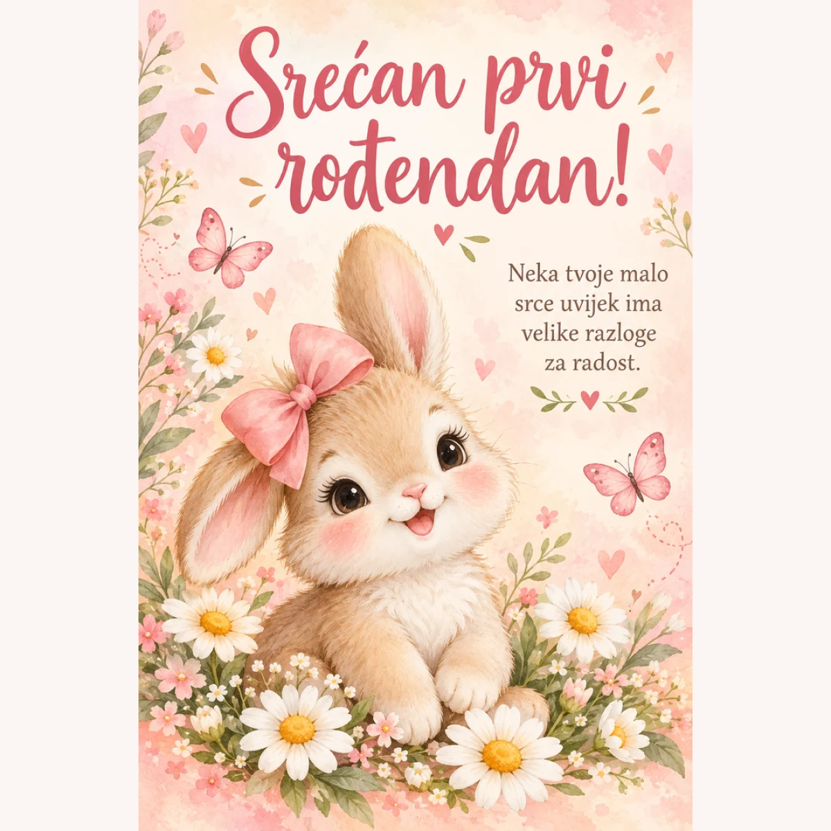 Čestitka · Srećan prvi rođendan - Ružičasti zeko – prikaz proizvoda
