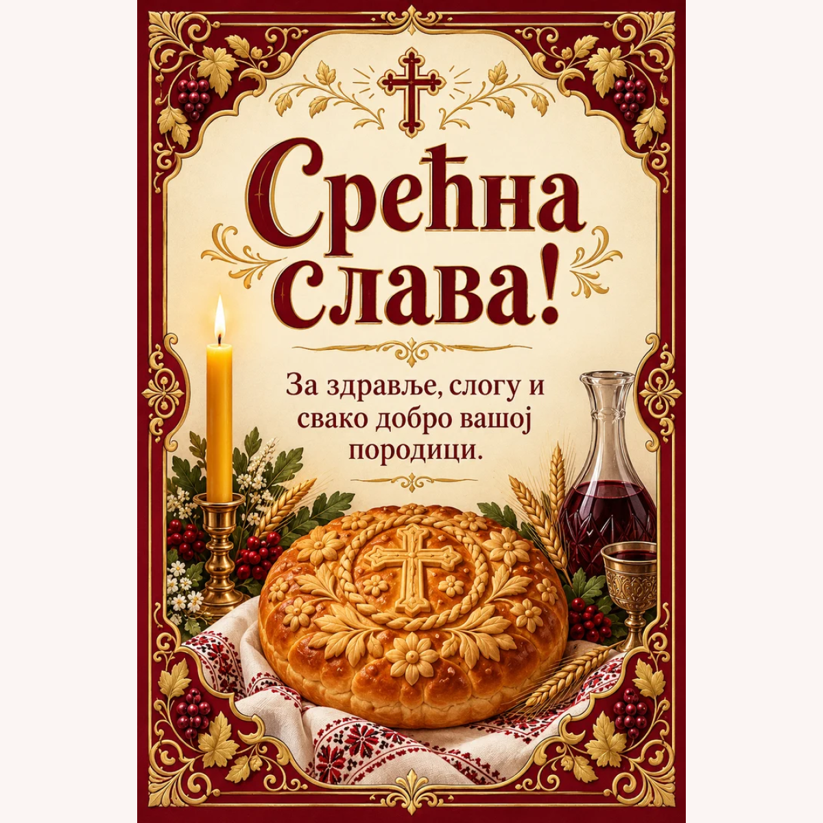 Честитка · Срећна слава - Златни украс – приказ артикла