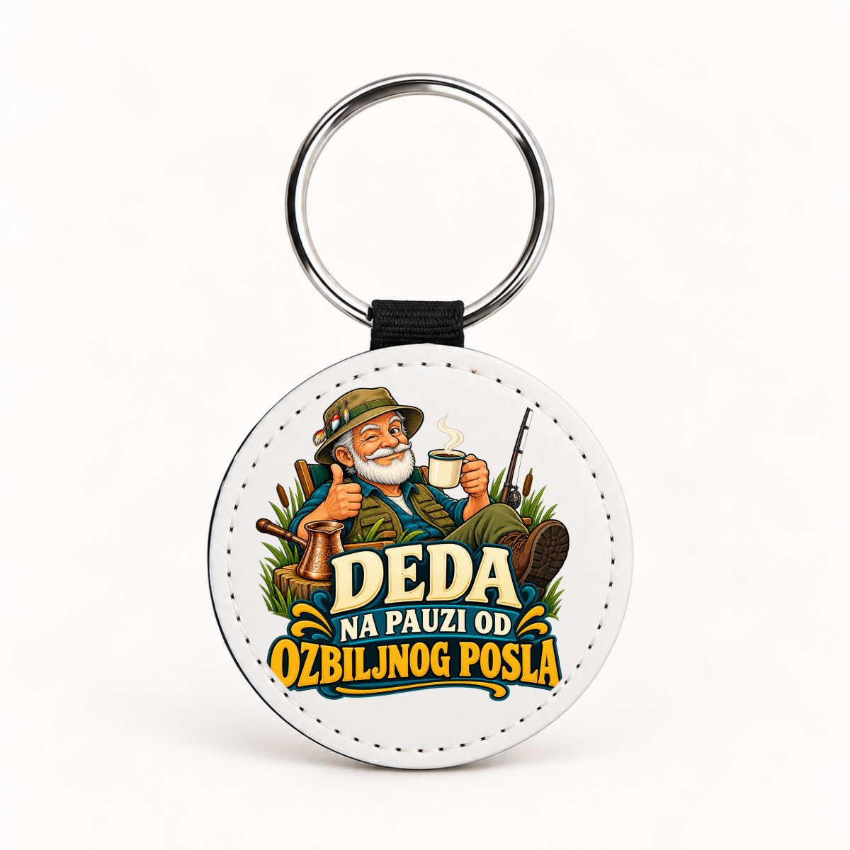 Deda na pauzi od ozbiljnog posla - Kožni privjesak — okrugli – prikaz proizvoda