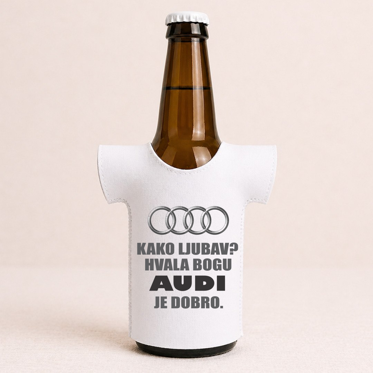 Kako ljubav? Hvala bogu AUDI je dobro - Majica za flaše – prikaz proizvoda