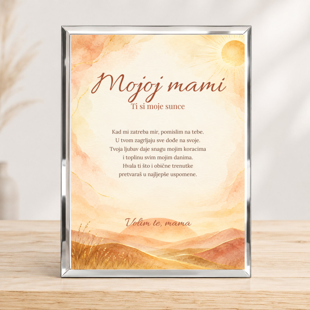 Mama · Sunčani zagrljaj · Foto staklo - Foto staklo - uspravno – prikaz proizvoda